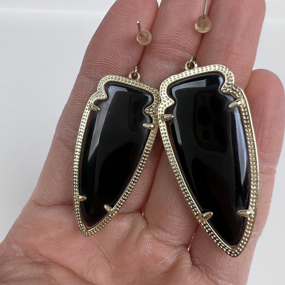 Kendra Scott Skylar Gold Arrowhead Earing Reversable Black-Irridescent w/ Duster - Picture 6 of 7